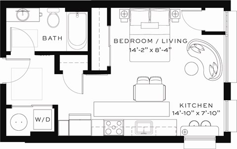 Floor plan for studio, 1 bath, 436 sqft